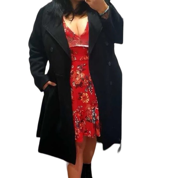 Plus Solid Double Breasted Overcoat Warm Outwear Jacket Pea Trench Coat - Picture 8 of 15